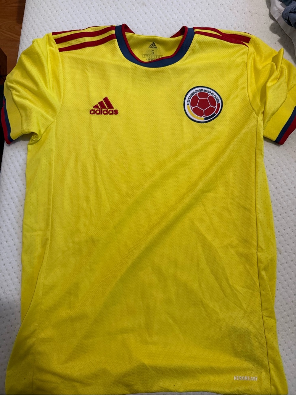 adidas Yellow Colombia Soccer Jersey with Red Trim